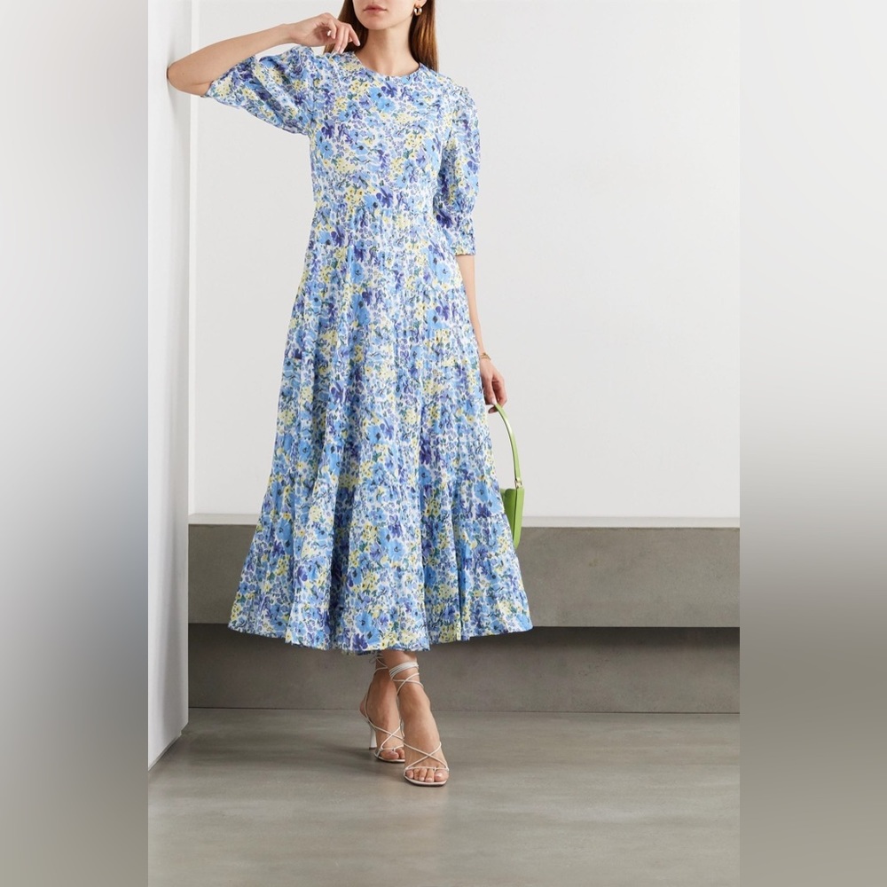 RIXO Blue and Yellow Floral Dress